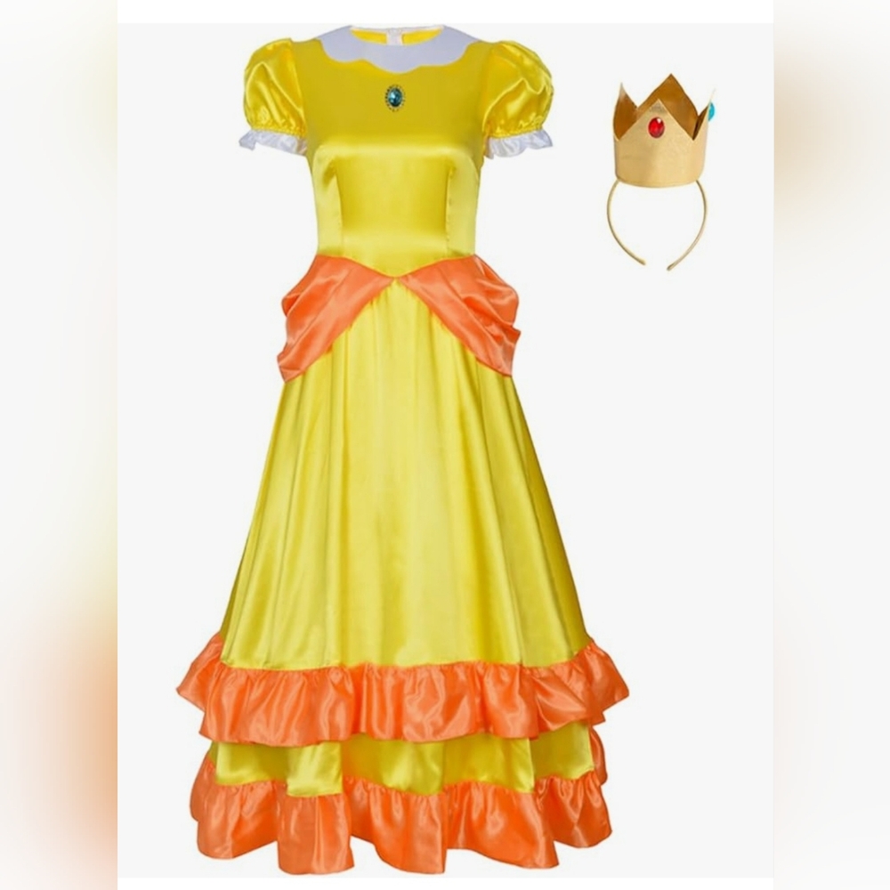 Princess costume Daisy Super Mario Bros XL, zipper sticks sometimes